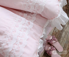 YICKYUE - Quilt Cover Romantic Elegant Quilt Cover Romantic Ruffle Lace Duvet Cover Queen Pink Princess Duvet Case Cotton Bed Covers