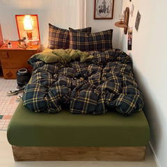 YICKYUE - Retro Academia Bedding Set Plaid Duvet Cover Set Soft Flat Sheet Single Twin Size Double Bed Sheet Set For Bedroom
