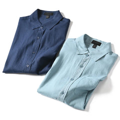 HEARUJOY - Men's Summer Cotton Linen Shirt Solid Color Skin Friendly Breathable Short Sleeve Lapel Shirts With Chest Pocket