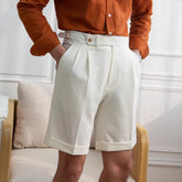 HEARUJOY - Italian Style Naples Shorts Men Summer Seersucker High Waisted Paris Buckle Suit Middle Pants England Business Casual Shorts