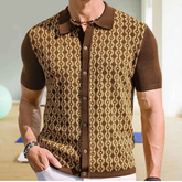 HEARUJOY - Summer New Men's Short-Sleeved Jacquard Cardigan Knitted Shirt Retro Fashion Trend Casual Loose Breathable Niche Men's Tops