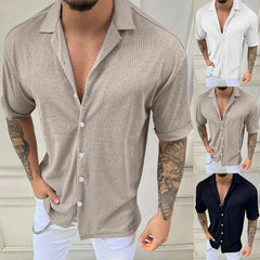 HEARUJOY - Trendy Wrinkle-Free New Men'S Shirt Men Casual Short Sleeve Spring Summer Turndown Neck Solid Shirts Fashion Camisas De Hombre