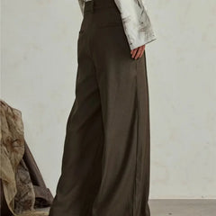 HEARUJOY - Mens Wide Leg Pants Retro Simplicity High Waisted Fashion Straight Leg Suit Trousers Button Trend Solid Pantalones Thin