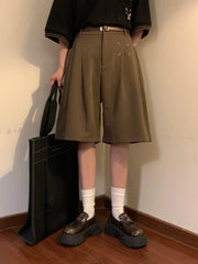HEARUJOY - Summer Japanese Retro Simple Solid Color Casual Trousers Men Women Loose Wide-leg Shorts Fashionable and Trendy Five-point Pants