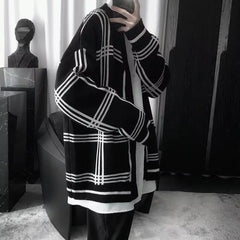 HEARUJOY - Street Plaid Cardigan Sweater Hong Kong Style Loose Jacket