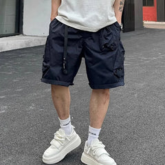 Hearujoy Summer Mens Workwear Shorts Simple American Style Retro Solid Color Loose Creativity Pockets Versatile Casual Daily Shorts