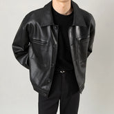 Hearujoy Mens Autumn Short maillard Biker Big Pocket Pu Leather Jacket 23 New Essential British Loose Casual Solid Color Jacket For Men