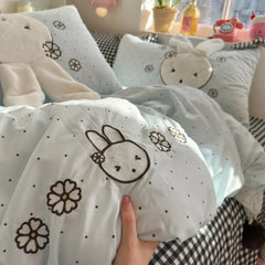 YICKYUE - 3/4Pcs Bedding Set Kawaii Bedding Double Bed Single Bed Linen Cartoon Sets Full Four-Season Bedding Rabbit Full-Size