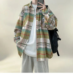 HEARUJOY - Trendy Blue Plaid Work Coat-like Brushed Shirt Jacket