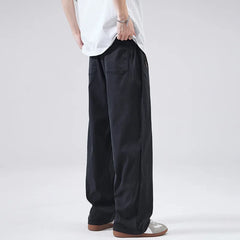HEARUJOY - Men's Summer Casual Pants Men Trendy Loose Fit Versatile Wide Leg Draped Straight Long Trsouers Elastic Waist