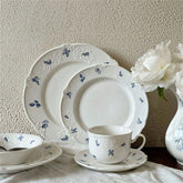 YICKYUE - Simple Blue Printing Tableware Kitchen Supplies White Relief Tableware Western Dessert Steak Cake Dim Sum Fruit Dish Set