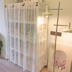 YICKYUE - Girlish Heart Lace Embroidery Dust Curtains Suitable for Bedroom Bookshelves Non Perforated Self Adhesive Decorative Curtains