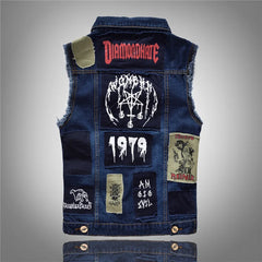 HEARUJOY - Men's Spring and Fall Slim Fit Patch Denim Vest Plus Size Motorcycle Patchwork Patch Personalized Vest Coat