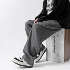 Hearujoy Spring Summer Coffee Casual Ice Silk Pants Men's Trend Solid Pants Men Drape Mopping Pants Straight Loose Wide-leg Trousers