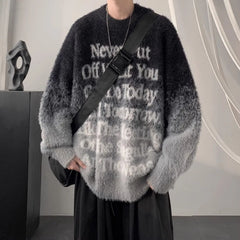 Hearujoy American Letter Gradient Couple Sweater Men's Thick Warm Round Neck Teenagers' High-end and Cool Knit Sweater