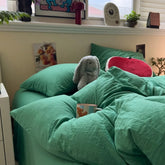 YICKYUE - Bedding Set Green Washed Cotton Polyester Duvet Cover Set+Sheet+Pillowcae Adult Student Twin All Season Bedlinens Drop Shipping