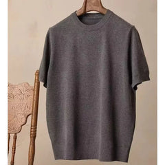 HEARUJOY - Men's Knitted T-shirt Spring Summer New Cashmere Short Sleeved Men Round Neck Solid Knit Pullover Casual Men's Clothing Tops
