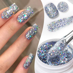 YICKYUE - Glitter Gel Nail Polish Black Silver Super Shining Sequins Gel Polish Soak Off UV LED Semi Permanent UV Gel For Nails