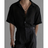 HEARUJOY - Summer Short Sleeved Shirt Men Oversized Black White Casual Shirt Men Streetwear Korean Loose Hollow Shirt Mens Hawaiian Shirts