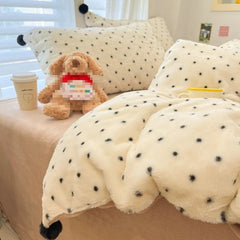 YICKYUE - Cartoon Wave Point Anti Rabbit Fur Bed Four Piece Set Skin Friendly and Non Irritating Home Textiles AB Double-sided Bedspreads