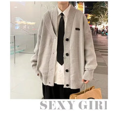 HEARUJOY - Fall Winter V-Neck Knitted Sweater Cardigan Men's Solid Color Casual Style Lazy Fashion Outerwear Comfortable Soft Material