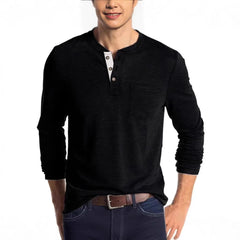 HEARUJOY - Spring New Fashion T Shirt Men Basic O Neck Button Long Sleeve T-Shirts Casual Solid Color Breathable Henley Top Tees