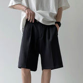 Hearujoy Summer Suit Shorts Men Fashion Social Mens Dress Shorts Korean Loose Straight Ice Silk Shorts Mens Solid Color Formal Shorts