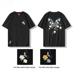 HEARUJOY - Men Embroidery T Shirt Flower Butterfly Graphic T Shirts Women Fashion Streetwear Designer Tees Cotton O Neck High Street