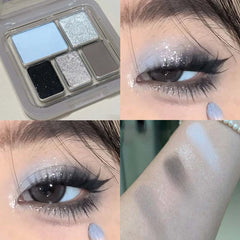 YICKYUE - 5-Color Shiny Punk Blue Eyeshadow Palette Glitter Pearlescent Eye Shadow Palette Lasting Waterproof Nude Pink Eye Pigment Makeup