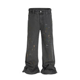 Hearujoy Overdyed Splashed Ink Patch Baggy Jeans for Men Streetwear Casual Loose Denim Trousers Distressed Oversized Cargo Pants