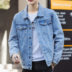 HEARUJOY - Spring and Autumn Men's New Spliced Turn-down Colla Button Pocket Fashion Solid Color Loose Comfortable Long Sleeve Jackets