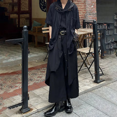 Hearujoy Mens Chinese Style Pleated Button Double Button Stacked Irregular Culottes Essential Casual Fashion Trend Loose Wide Leg Pants