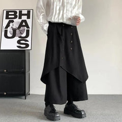 HEARUJOY - Japanese Gothic Dark Style Pants Skirt Irregular Layered Pants Hakama Autumn Fashion Streetwear All-Match Samurai Pants Unisex