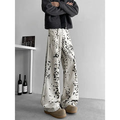 HEARUJOY - Beige Baggy Jeans Men Fashion Retro Leopard Print Jeans Men Streetwear Hip-hop Loose Wide Leg Jeans Mens Vintage Denim Pants