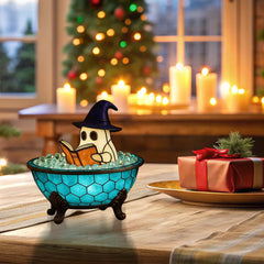 YICKYUE - Halloween Ghost Bathtub Reading Book Table Lamp Tiffany Stained Glass Night Light Cute Spooky Ghost in Bubble Bowl Decor Lamp for Bedroom Living Room Holiday Home Decor Gift