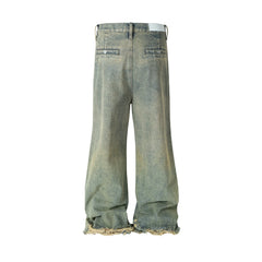 Hearujoy Gradient Yellow Green Baggy Jeans for Men and Women Straight Patchwork Pocket Casual Denim Trousers Oversize Cargo Pant