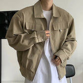 HEARUJOY - Simple Lapel Jacket Men Women High Street Short Khaki Baseball Uniform Oversize Multiple Pockets Metal Decoration Bomber Coat