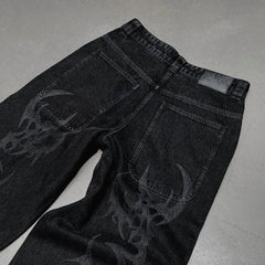 Hearujoy Harajuku Y2k Jeans Goth Hip Hop Pattern Oversized Pocket Ripped Black Baggy Jeans Casual New Mens Womens Denim Pants Streetwear