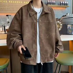 HEARUJOY - Men New Jackets Coats Zipper Coat Turn Down Collar Jacket Full Sleeve Casual Loose Thick Splice Regular Autumn Winter New