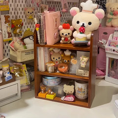 YICKYUE - Dormitory Desktop Storage Rack Organizer Wood Retro Storage Cabinet Cosmetics Storage Box Table Multi-layer Figurines Organizing