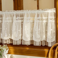YICKYUE - White Lace Short Curtain Double-layer Bookcase Enclosure Kitchen Door Curtains Cafe Livingroom Window Kitchen Half Curtain Decor