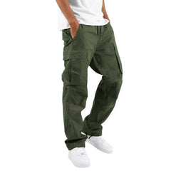 HEARUJOY - Men's Workwear Pants, Drawstring Casual Hiking Pants, Jogging Sport Pants, Cotton Loose Straight-leg Sport Pants