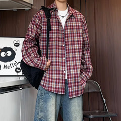 HEARUJOY - Mens Loose Fit Plaid Shirt Business Casual Office Wear Classic Work Shirt for Young Professionals Student Relaxed Style Top