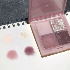 YICKYUE - 4-Color Glitter Blue Eyeshadow Palette Matte Pearl Shimmer Acrylic Smoky Grey Eye Shadow Palette Long Lasting Makeup Cosmetic