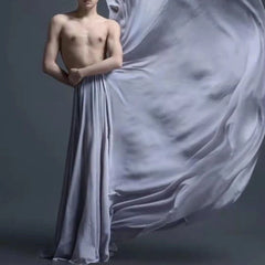 Hearujoy New Gray Boy Men Maximum Hem Skirt Costume Classical Dance Practice Skirts Chiffon Folk Dance Genderless Adult Photo Long Skirt