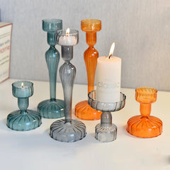 YICKYUE - 2pcs/set decoration imple candlelight dinner table decoration Candlestick European dual using Striped glass candlestick