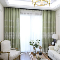 YICKYUE - European Milk Embroidery Curtains for Living Dining Room Bedroom French Lace Half Blackout Window Screen Korean Green Custom