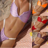 HEARUJOY - Women Sexy Swimwear Solid Bikini Two-Piece Swimwear Sleeveless Low V-Neck Swimsuit Tights Summer Beach Set