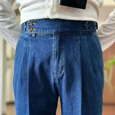 HEARUJOY - High Quality Double Pleated Jeans Straight Leg Pant Naples Straight Tube Loose Washed High Grade Business Pant Men Dress Trouser