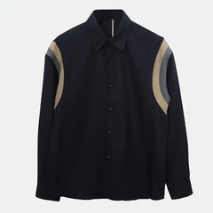 HEARUJOY - Design Sense Unique Patchwork Black Long Sleeve Trendy Brand Loose American Stylish Men's Shirt Coat